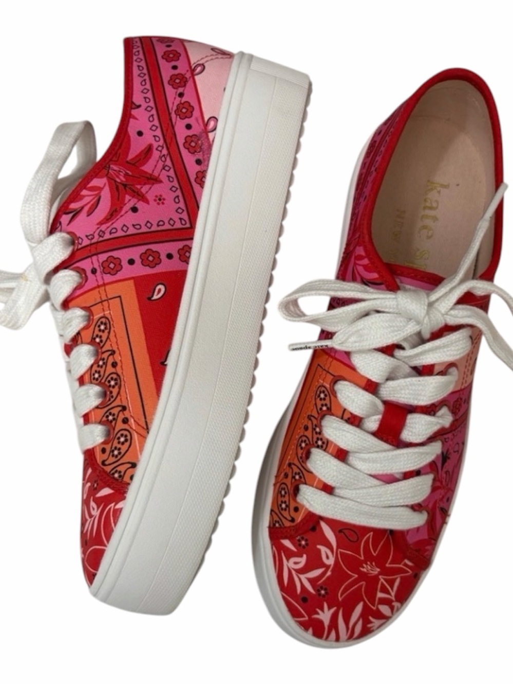 kate spade Pink and Red Bandana-Print Platform Sneakers Size 9 NWT